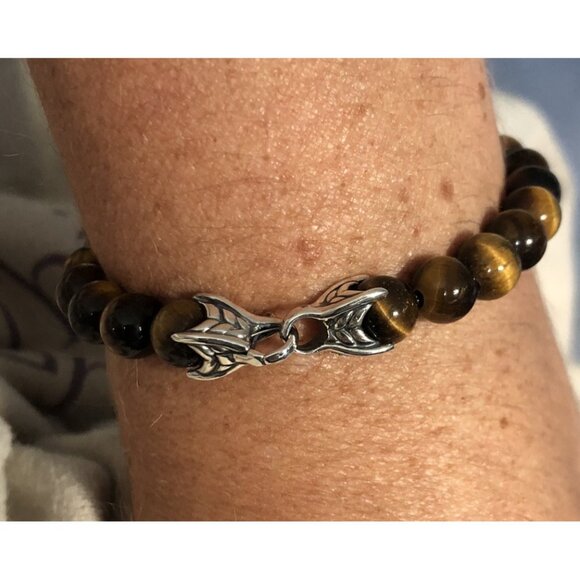 David Yurman Spiritual Bead Bracelet Tiger's Eye w/Silver Wave Bead 925 8”L Mint - Picture 4 of 11